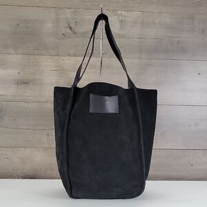 Shinola Detroit Black Suede Tote with Leather Logo Patch Shoulder Bag